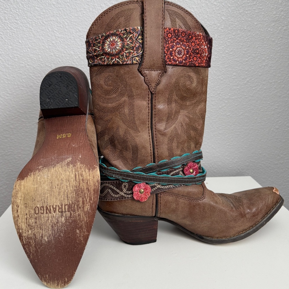 Durango Brown Heeled Boots with Multicolor Accents - Picture 4 of 5